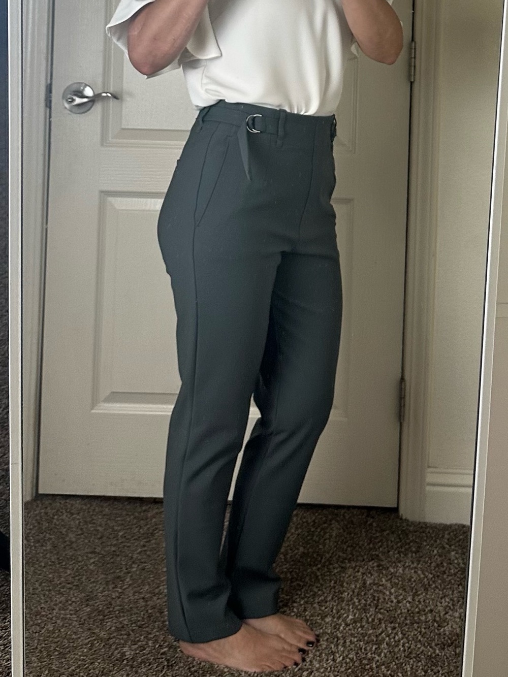 Rachel Zoe Forest Green High-Rise Tailored Trousers with D-Ring Belt